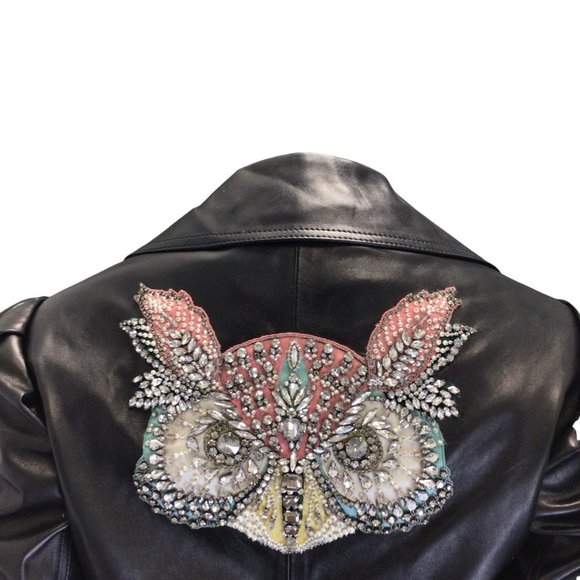 GUCCI BLACK CRYSTAL EMBELLISHED MOTO ZIP LAMBSKIN LEATHER JACKET - Picture 4 of 6